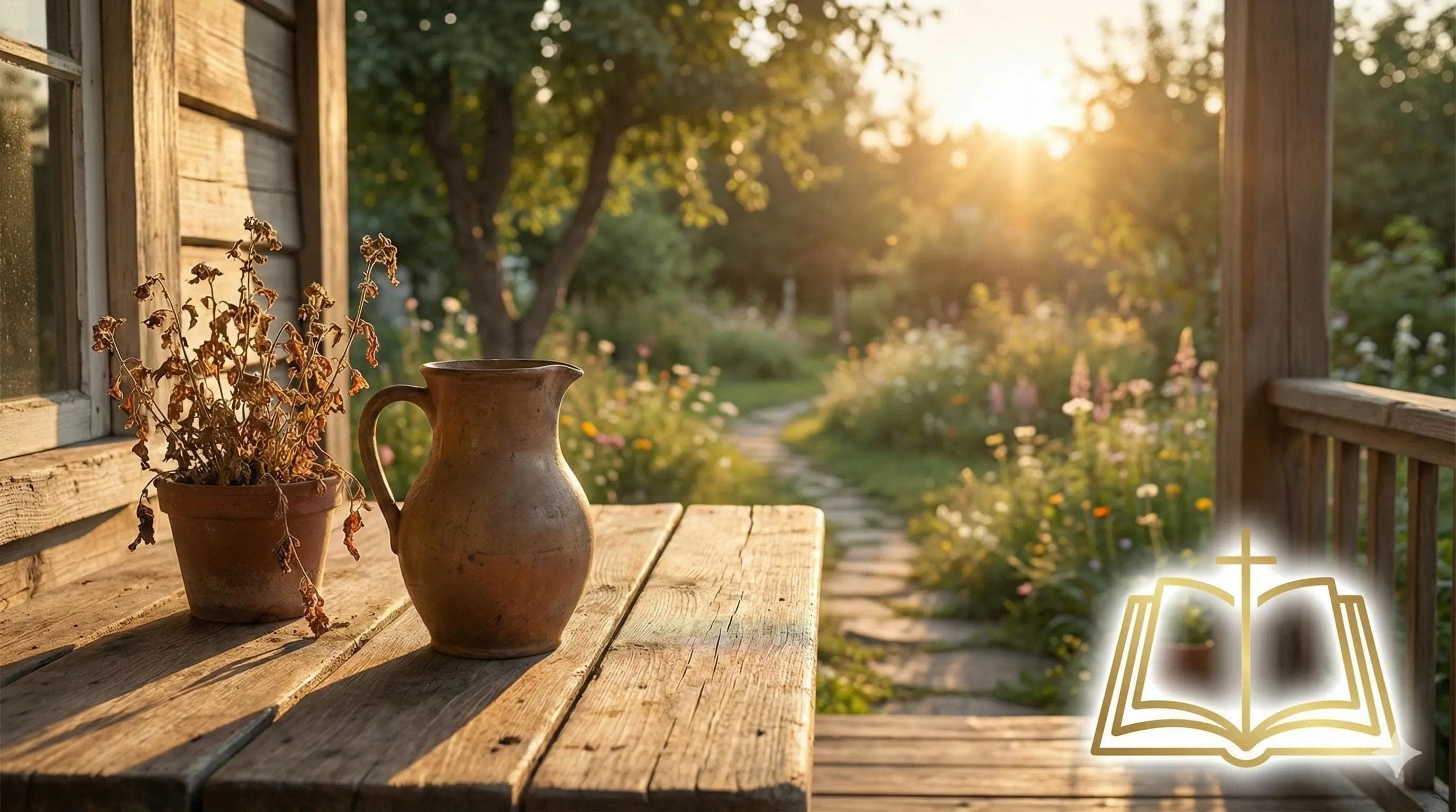 An old pitcher on the garden table