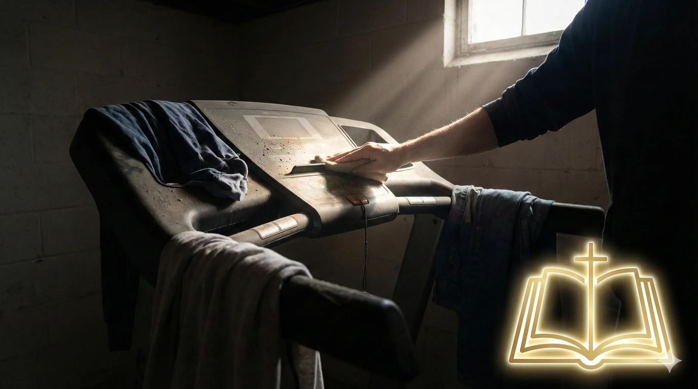 Dusty treadmill in a dark room