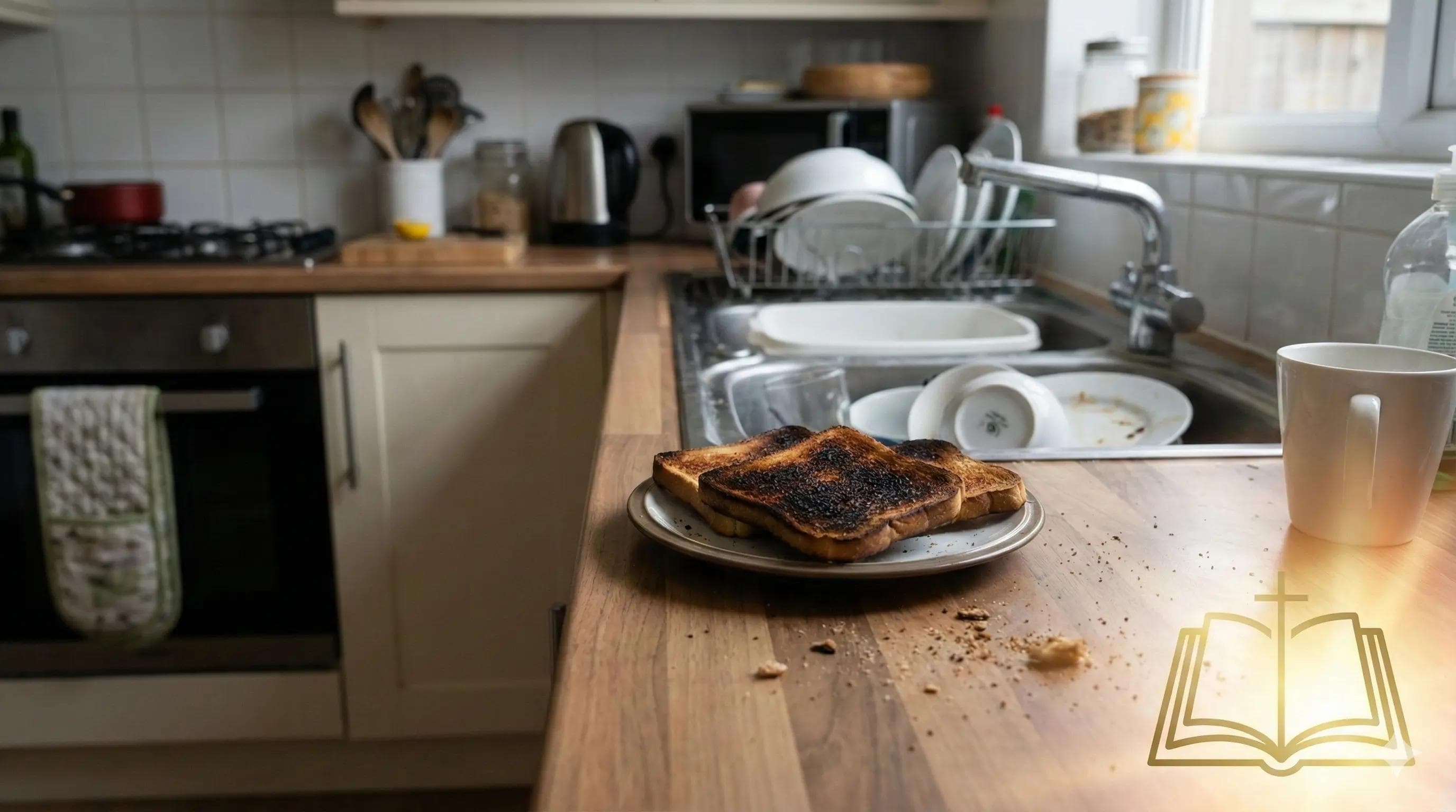 Burned toast in the kitchen
